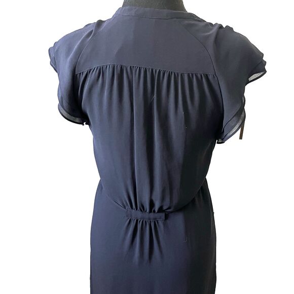 Women's pin tuck-bodice knee-length‎ dress flutter sleeves lining string belt - Picture 4 of 5